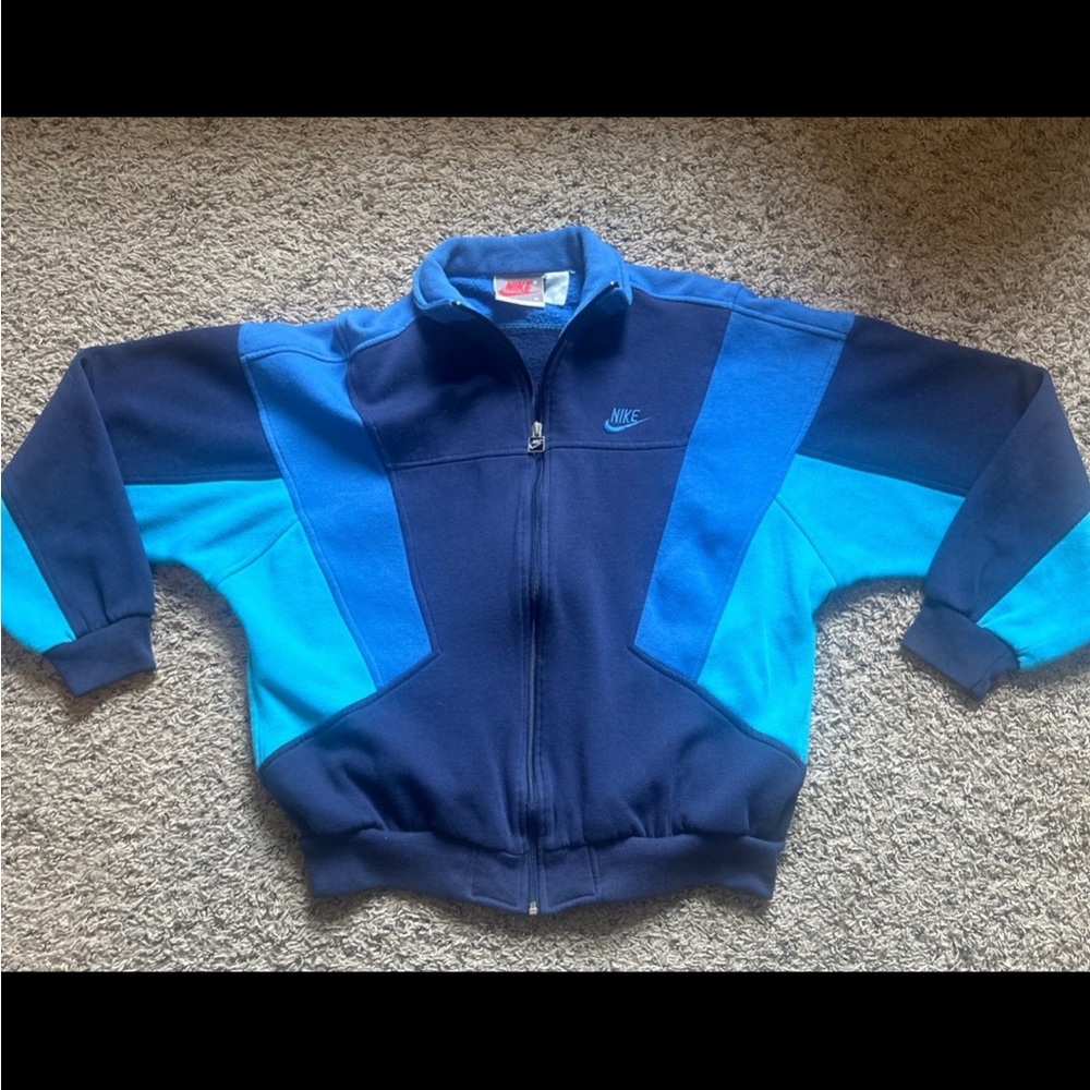 Rare!  Red/Gray Label 80s/90s Vintage Nike Blue/Navy/Teal Clrblock Zip Up Jacket